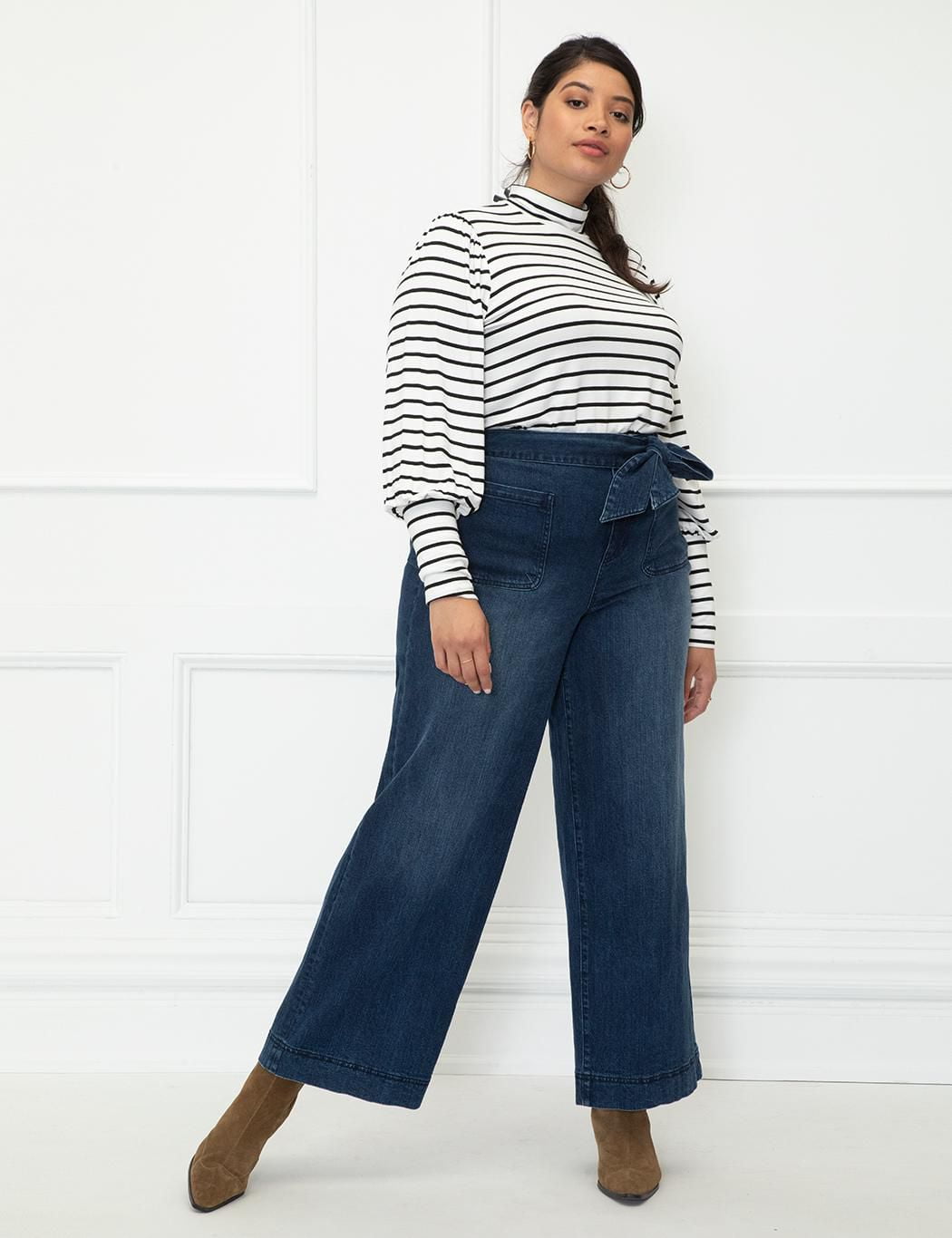 ELOQUII Elements Balloon Sleeve Tee With Mock Neck