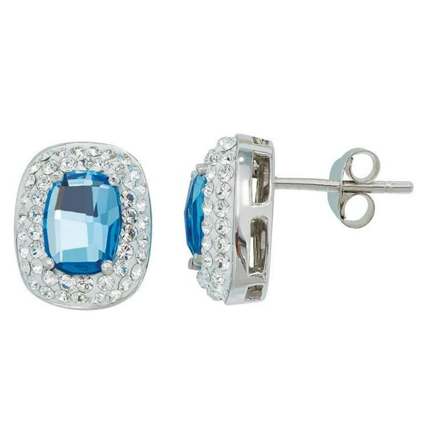 Collection Luminesse-Boucles d'oreilles d'argent avec cristal aqua 8MM et blanc cristal