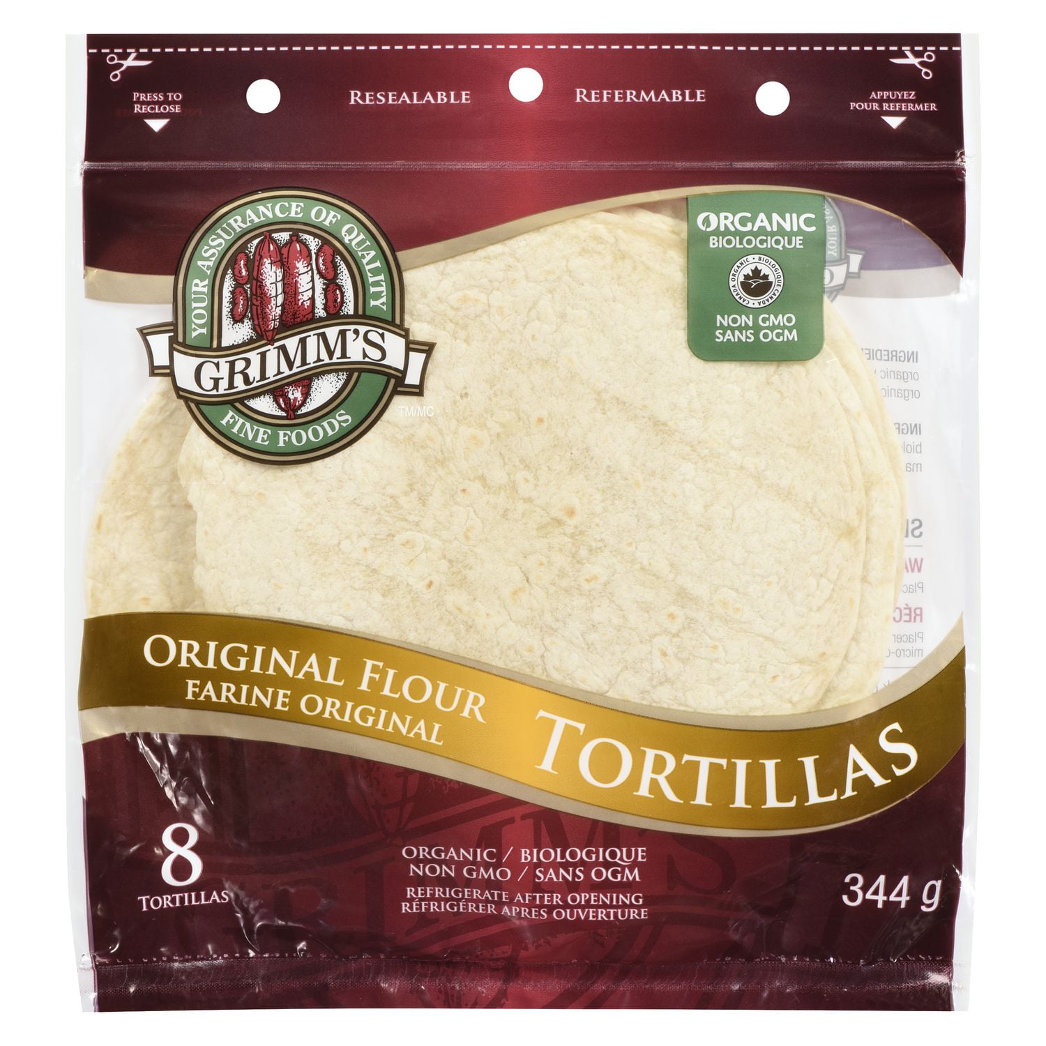 Grimm's 8" NON GMO Organic Flour Tortillas 344g Walmart Canada