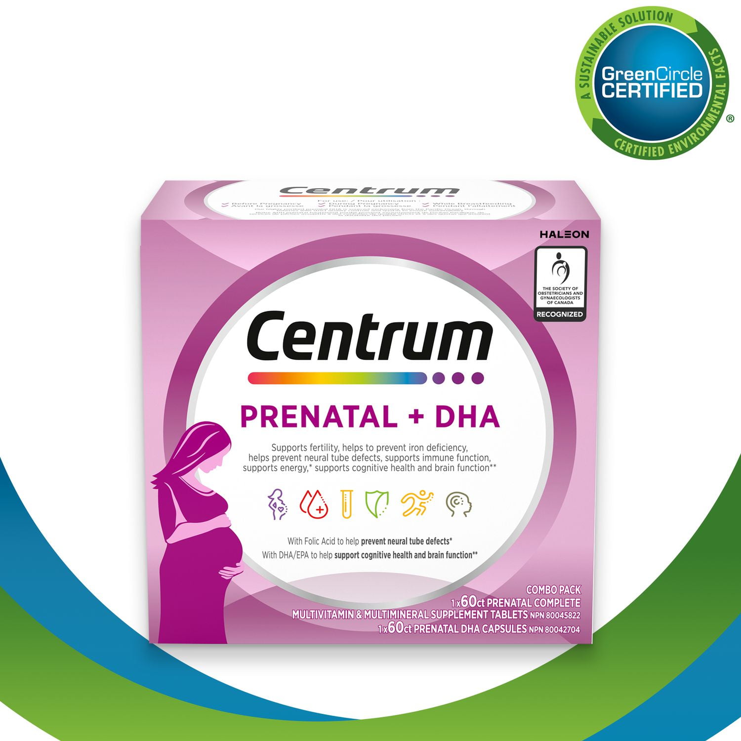 Centrum Prenatal+DHA Multivitamin Supplement with DHA/EPA Omega 3 Combo Pack, 120 Total Count, 1 x 60 Prenatal Tablets, 1 x 60 DHA Capsules