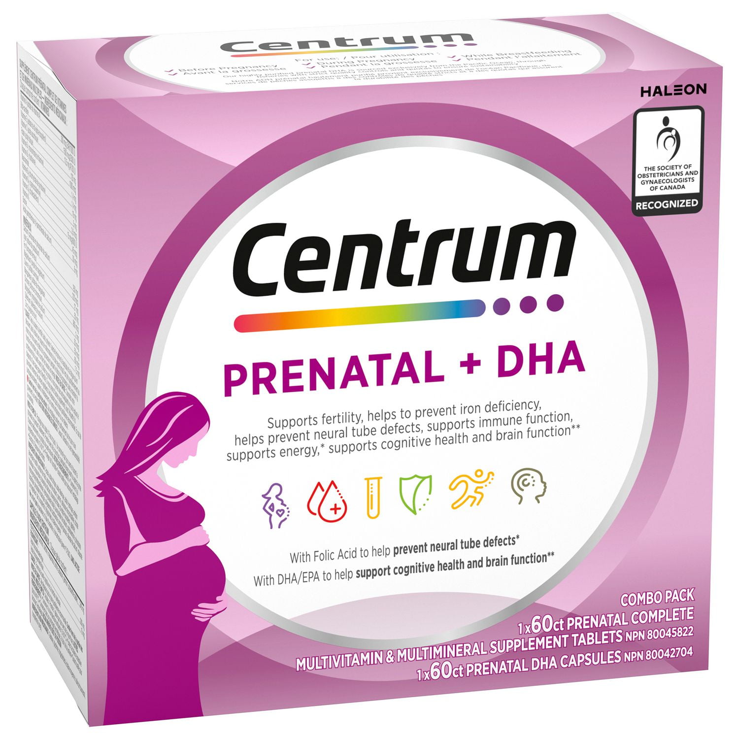 Supplément complet de vitamines et de minéraux multiples ADH et prénatal de Centrum 1 x 60 comprimés prénatals, 1 x 60 capsules ADH