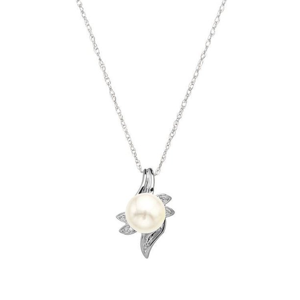 10 carat or blanc  pendentif de pierre de naissance mois juin-7MM perle véritable d'eau douce et diamant.