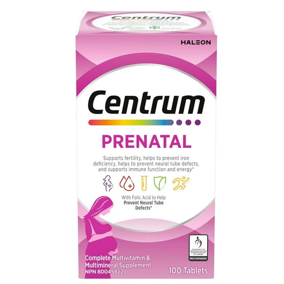 Supplément complet de vitamines et de minéraux multiples prénatal de Centrum 100 comprimés