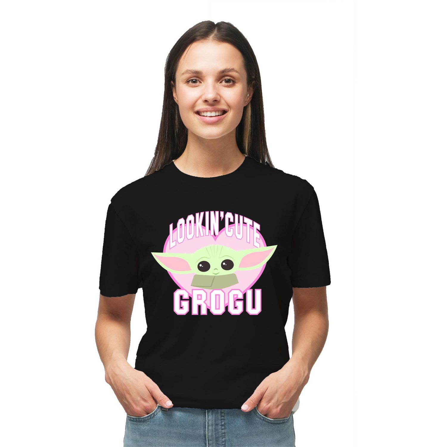 Ladies Star Wars The Mandalorian Lookin Cute Short Sleeve T-Shirt, Sizes: XS-XL