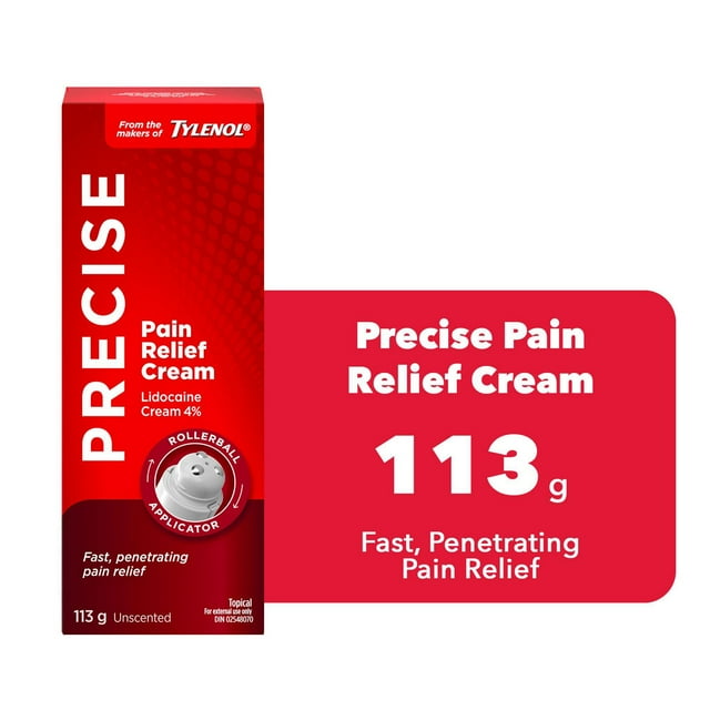 Precise Pain Relief Cream from the Makers of Tylenol, 4% Lidocaine, Fast, Effective Pain Relief, Unscented, 113 g