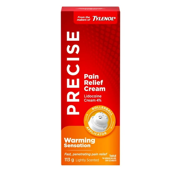 Precise Pain Relief Cream with Warming Sensation, 4% Lidocaine, Fast, Effective Pain Relief, Light Scent