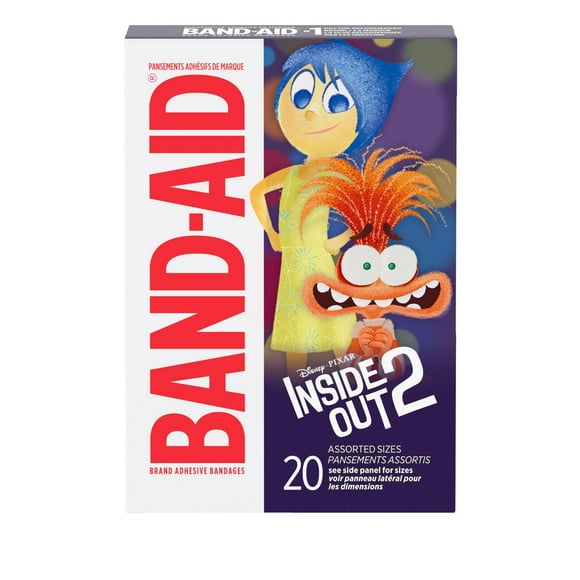 BAND-AID® Brand Adhesive Bandages for Minor Cuts & Scrapes, Wound Care Featuring Disney Pixar's Inside Out 2 Characters, Fun Bandages for Kids & Toddlers, Assorted Sizes, 20 Count