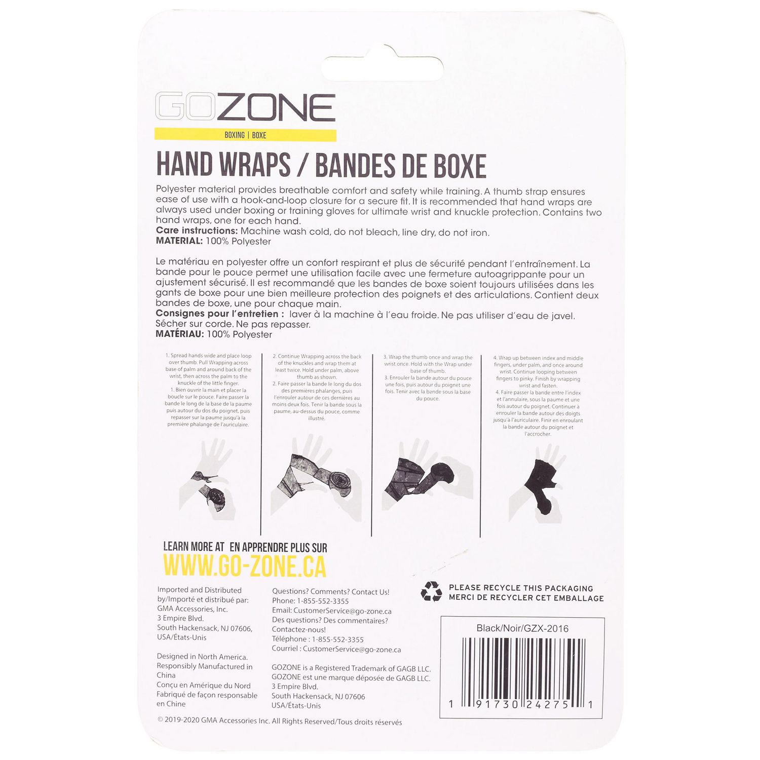 GoZone Hand Wraps – 2-pack – Black, With thumb strap - Walmart.ca