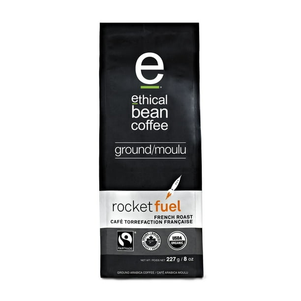Café moulu de torréfaction française Rocket Fuel biologique d'Ethical Bean 227 g Fait avec les meilleurs grains équitables et certifiés biologiques.
