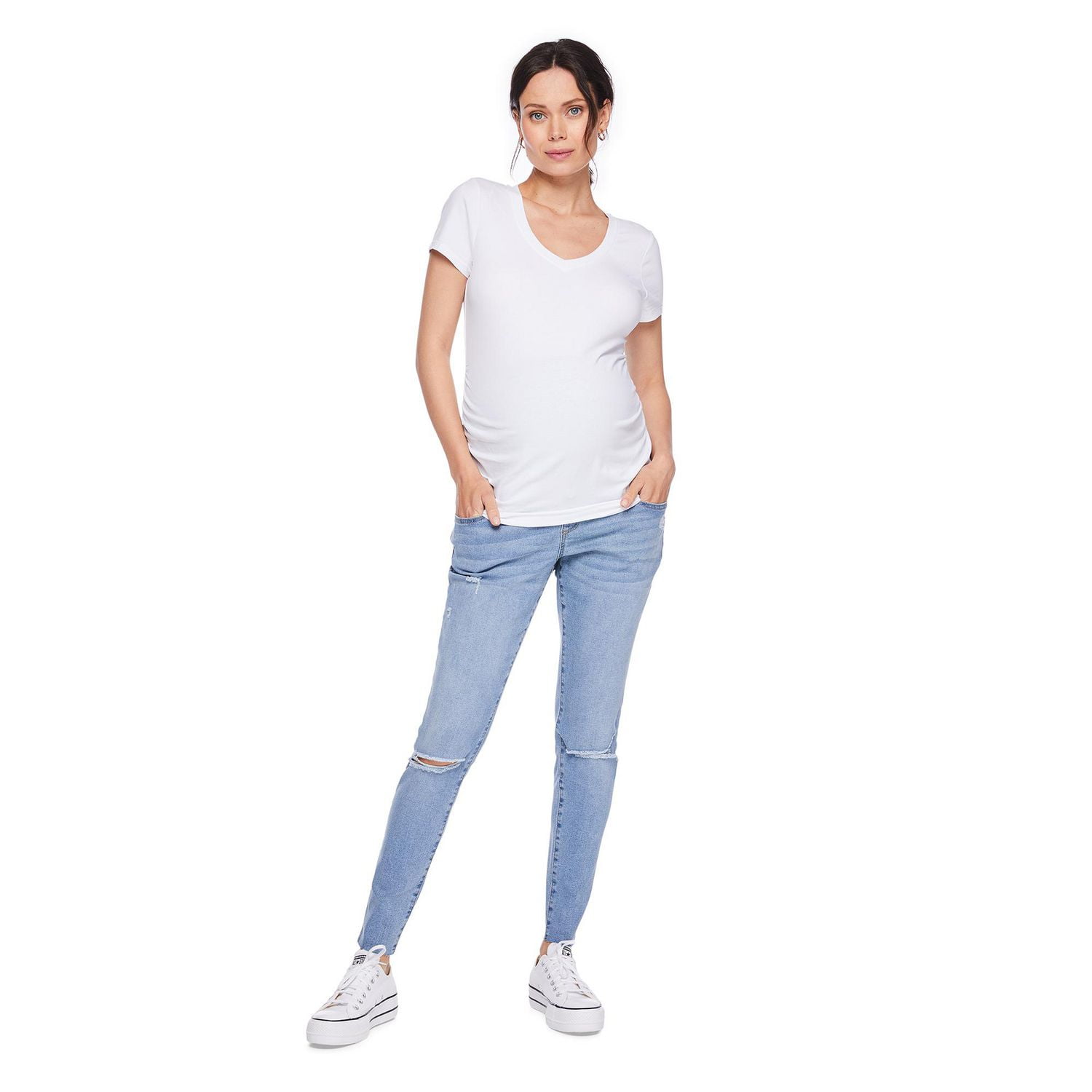 Paisley Sky Maternity Over the Belly Distressed Skinny Denim Jean, Sizes S-XXL