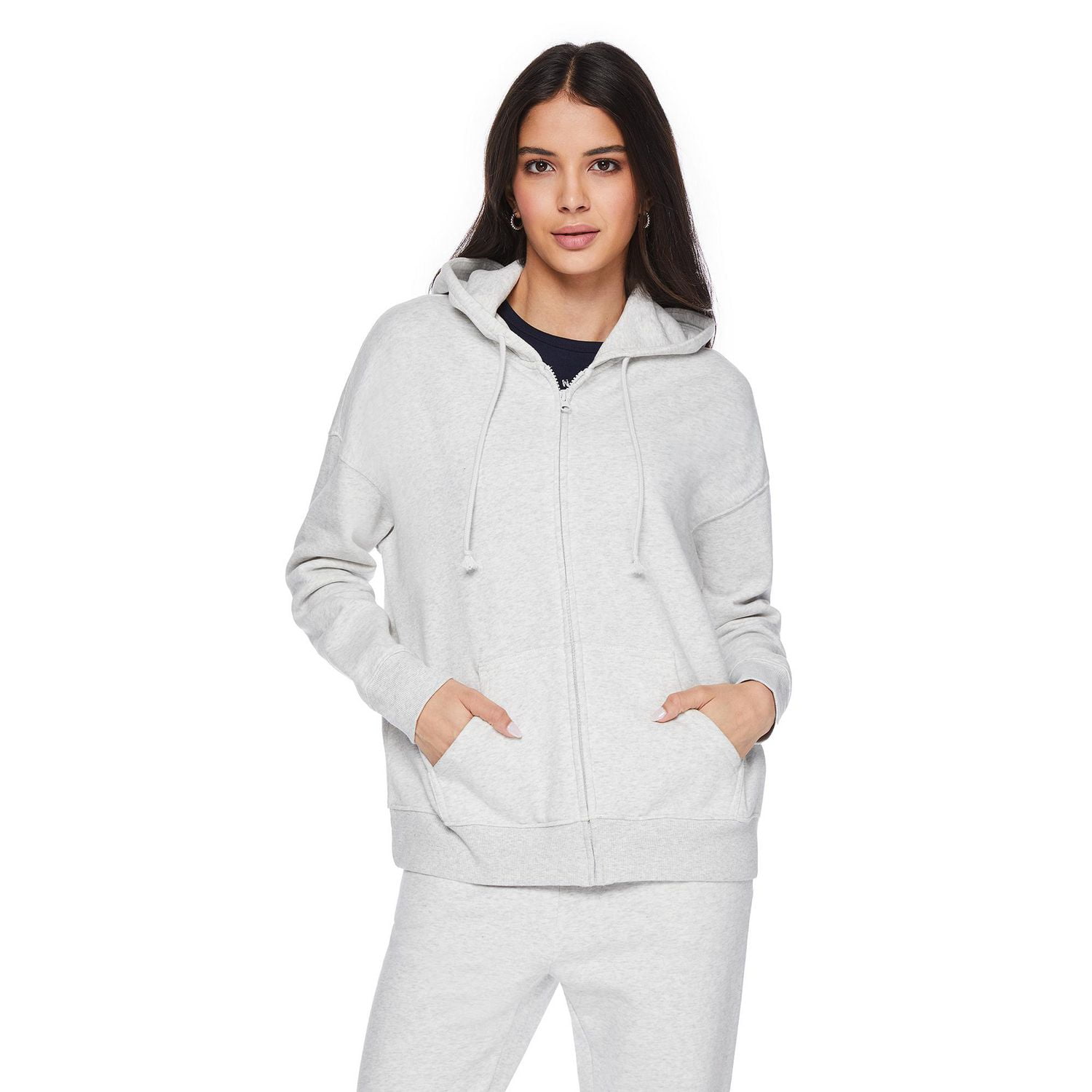 No Boundaries Women's Oversized Fleece Zip-Up Hoodie, Sizes XXS-XXL
