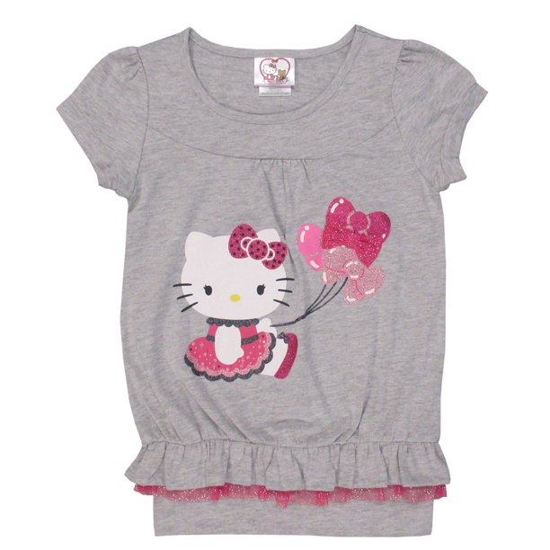 Tunique Hello Kitty à manches courtes avec des volants à la bande de la hanche pour filles