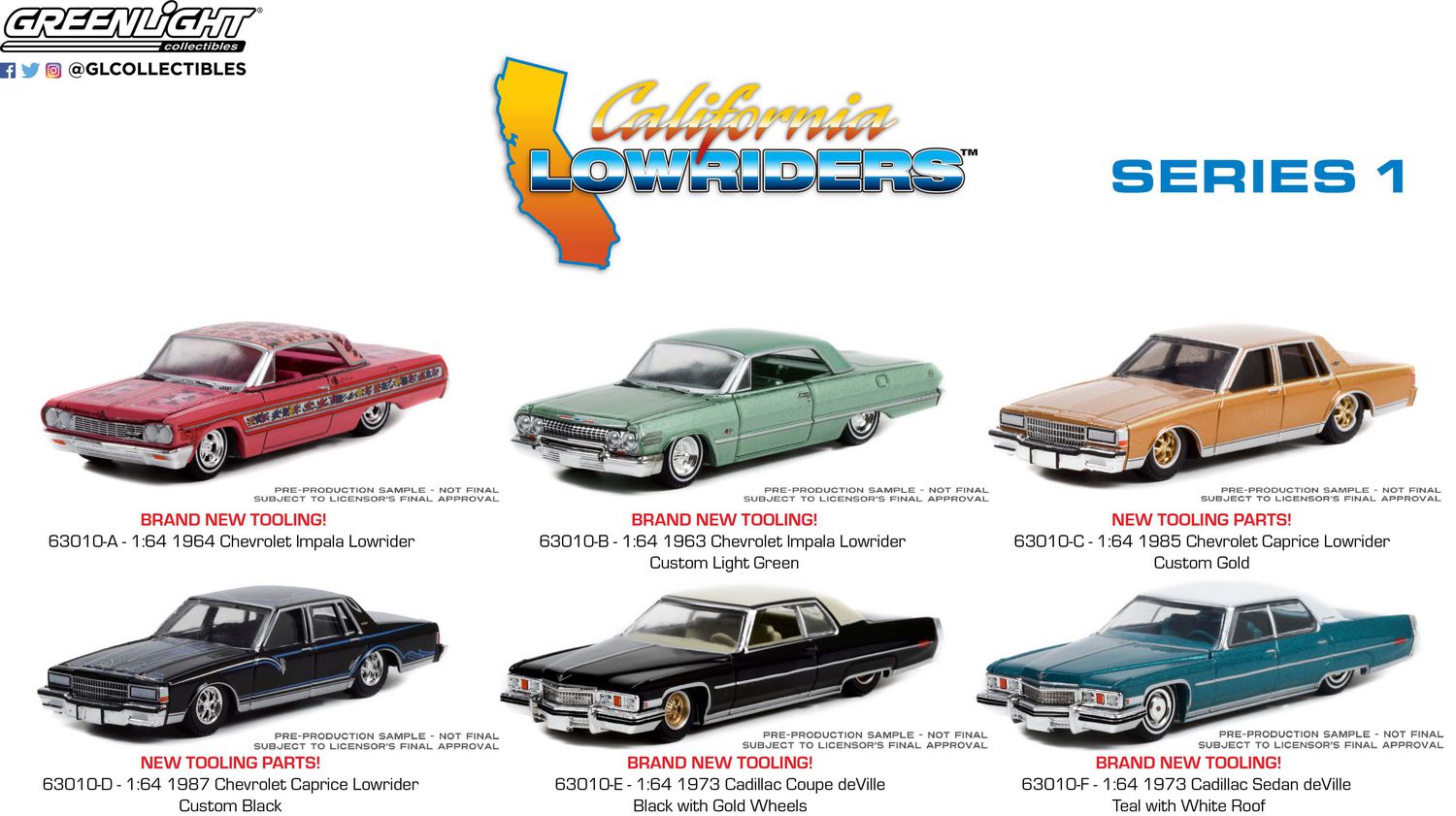 1:64 GreenLight California Lowriders Die-Cast Vehicles Series 1