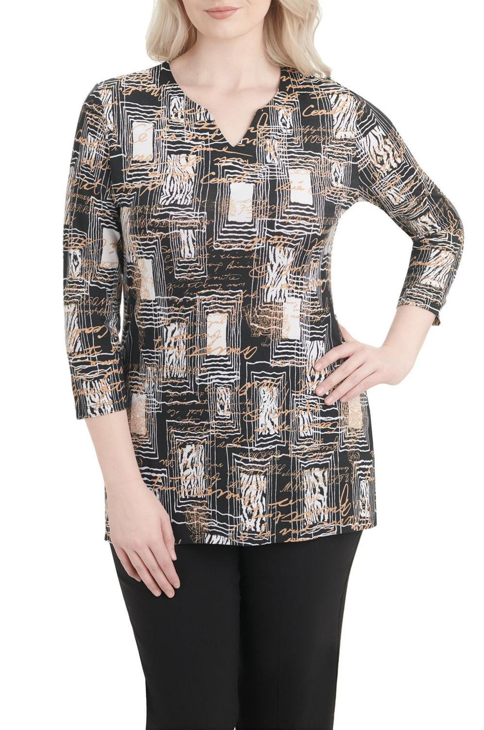 Alia Women's Notched Neck Tunic Top