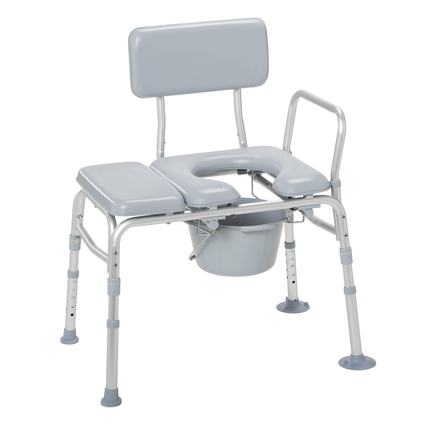 Drive Medical Gray Padded Seat Transfer Bench with Commode Opening