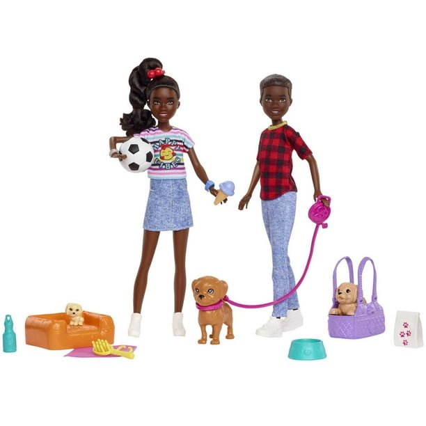 Coffret de jeu ​Barbie: It Takes Two avec poupées des jumeaux Jackson et  Jayla et 13 éléments de création d'histoires incluant 3 chiots de compagnie  et des accessoires 