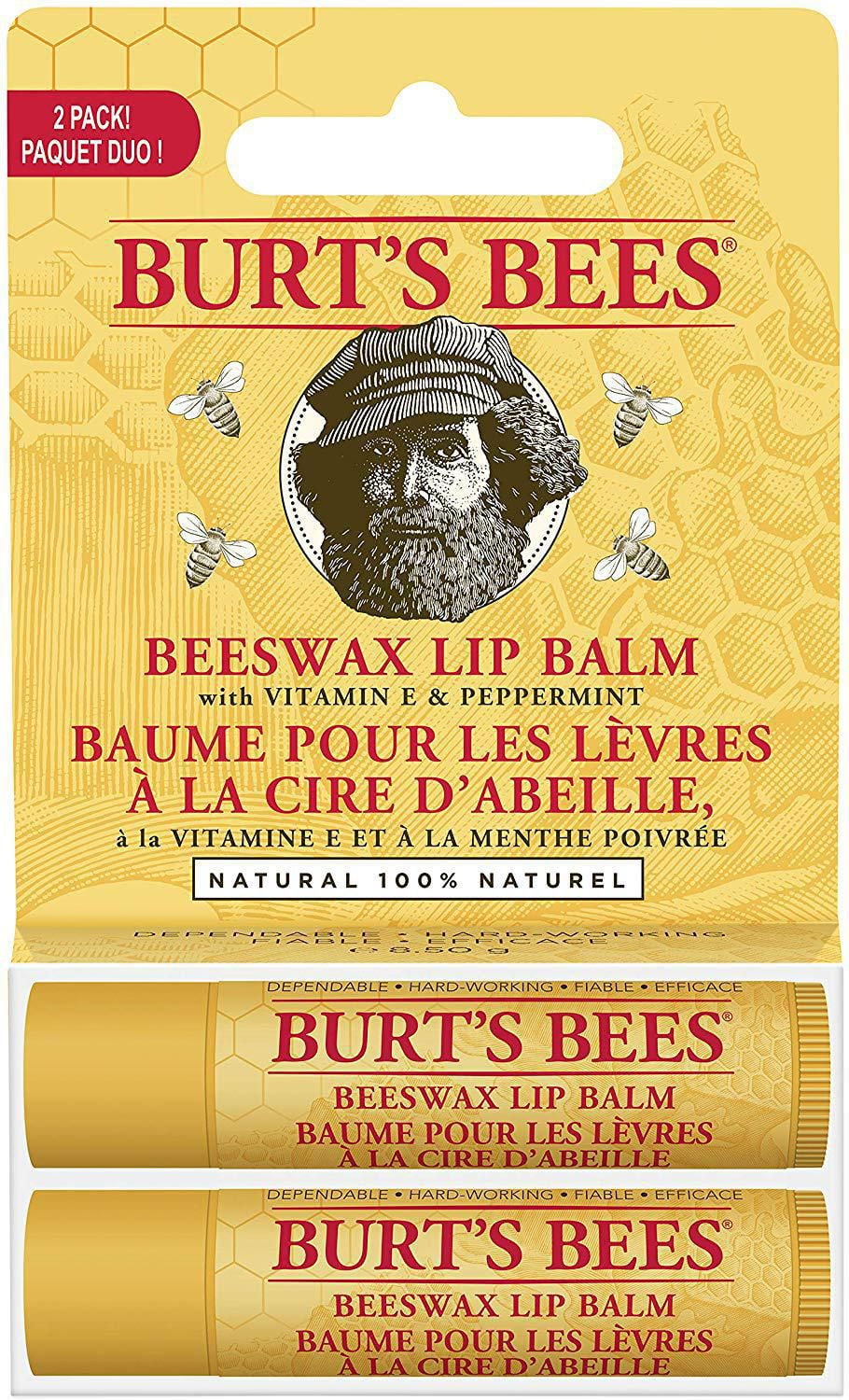 Burt's Bees 100% Natural Moisturizing Lip Balm, 2 Tubes, Beeswax, 2 ...