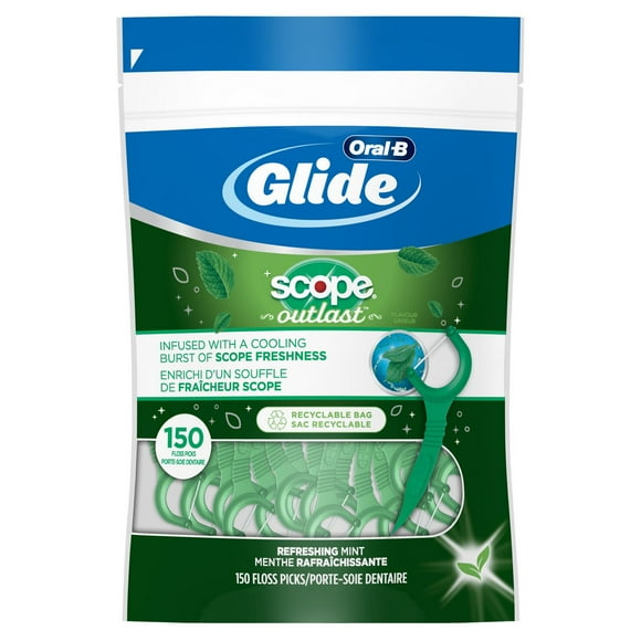 Oral-B Glide Complete with Scope Outlast Mint Flavour Floss Picks, 150 Count
