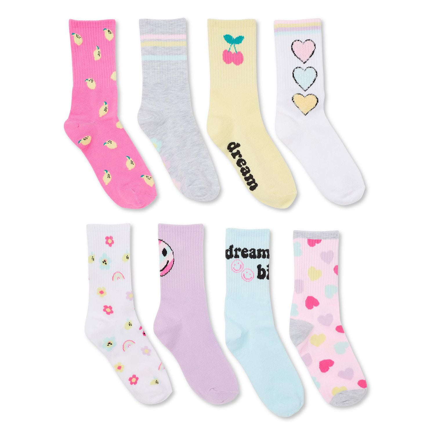 George Girls' Crew Socks 8-Pack, Sizes 11/2-3/6