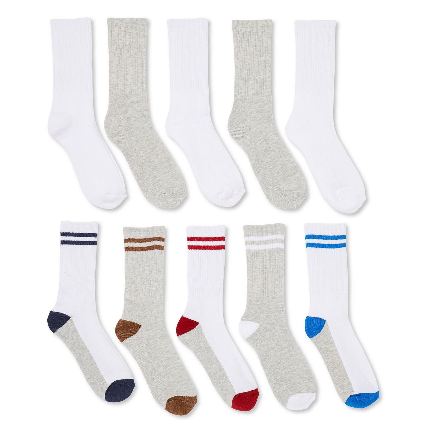 George Boys' Crew Socks 10-Pack, Sizes 11/2-3/9