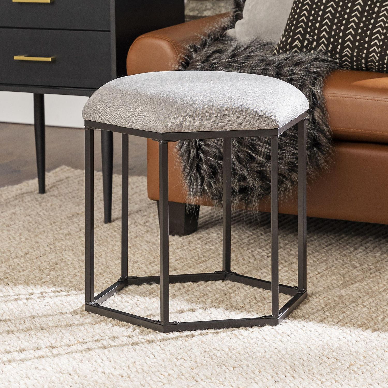 20 Upholstered Hexagon Ottoman Grey Walmart
