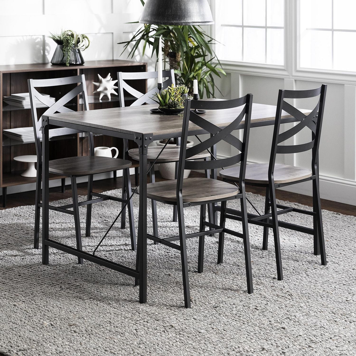 5Piece Angle Iron Dining Set w/X Back Chairs Grey Wash Walmart Canada