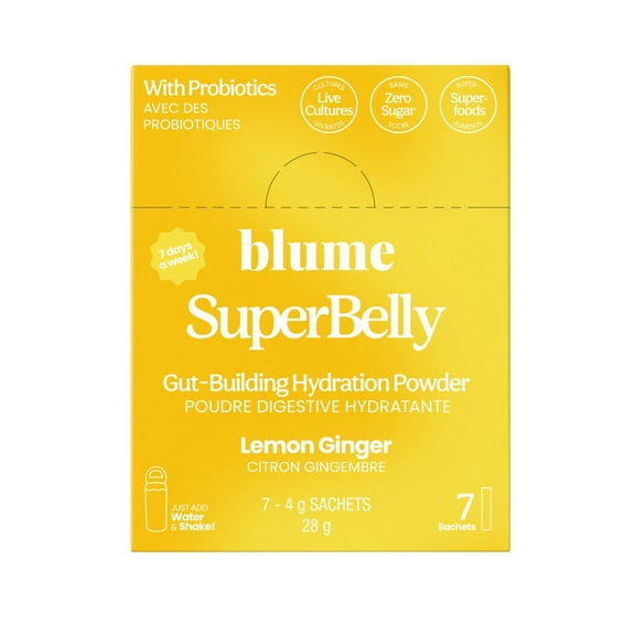 BLUME SuperBelly Gut Health-Building Hydration Powder with Pre/Pro-biotics & Electrolytes -  - Lemon Ginger Flavoured