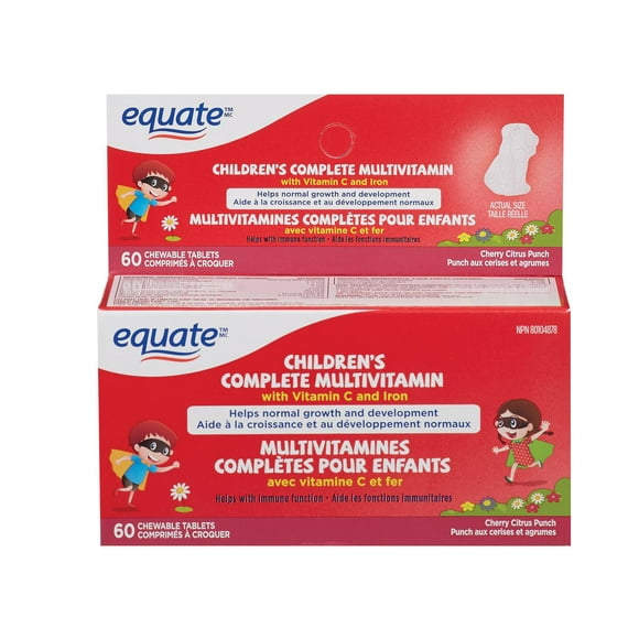 Equate Children’s Complete Multivitamin <br>with Vitamin C and Iron, 60s<br>Chewable tablets