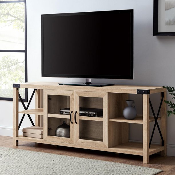60" Farmhouse Metal X TV Stand White Oak Walmart.ca