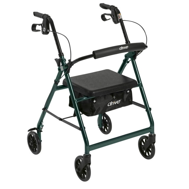 Drive Medical Rollator Rolling Walker with 6" Wheels, Fold Up Removable Back Support and Padded Seat