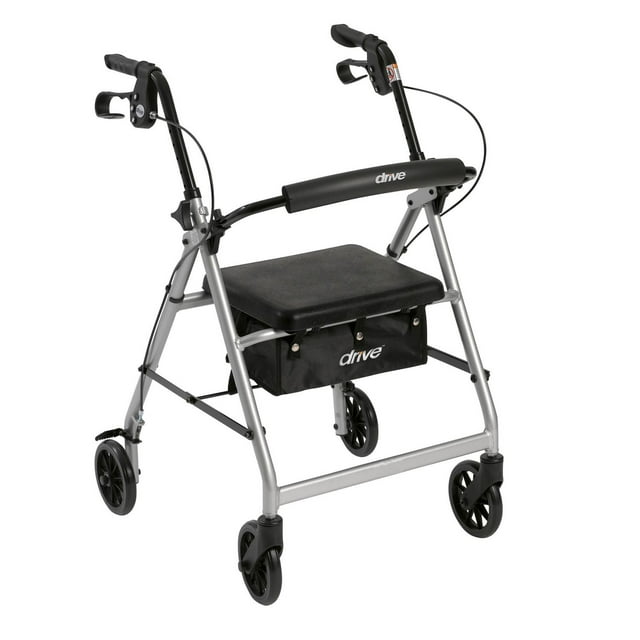 Drive Medical Rollator Rolling Walker with 6" Wheels, Fold Up Removable Back Support and Padded Seat