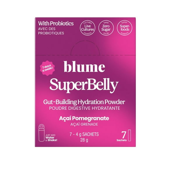BLUME Superbelly Gut Health-Building Hydration Powder with Pre/Pro-biotics & Electrolytes - Acai Pomegranate Flavoured, BLM SPRBLY LEM GING 28g