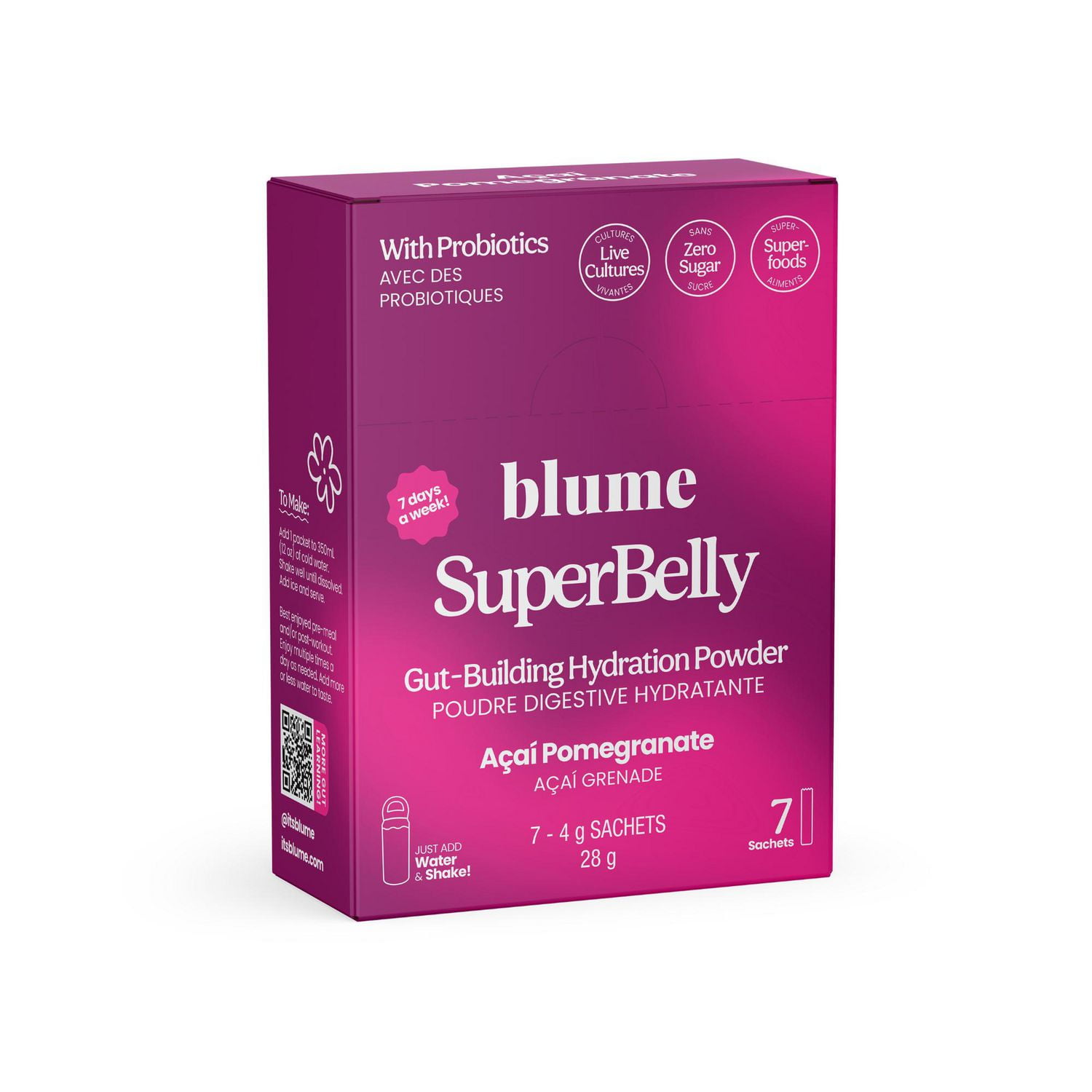 BLUME Superbelly Gut Health-Building Hydration Powder with Pre/Pro-biotics & Electrolytes - Acai Pomegranate Flavoured, BLM SPRBLY LEM GING 28g