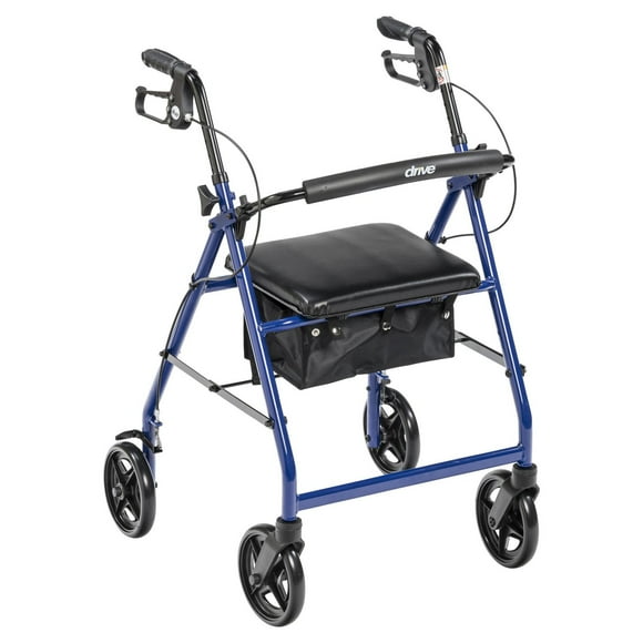 Drive Medical Blue Aluminum Rollator Rolling Walker with Fold Up and Removable Back Support and Padded Seat