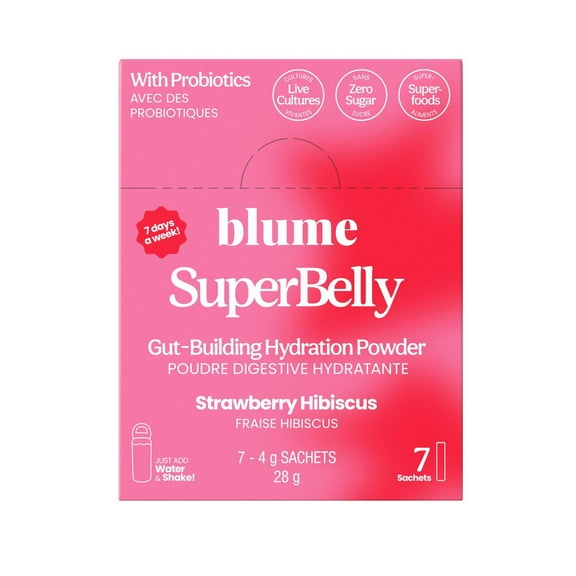 BLUME SuperBelly Gut Health-Building Hydration Powder with Pre/Pro-biotics & Electrolytes - Strawberry Hibiscus Flavoured