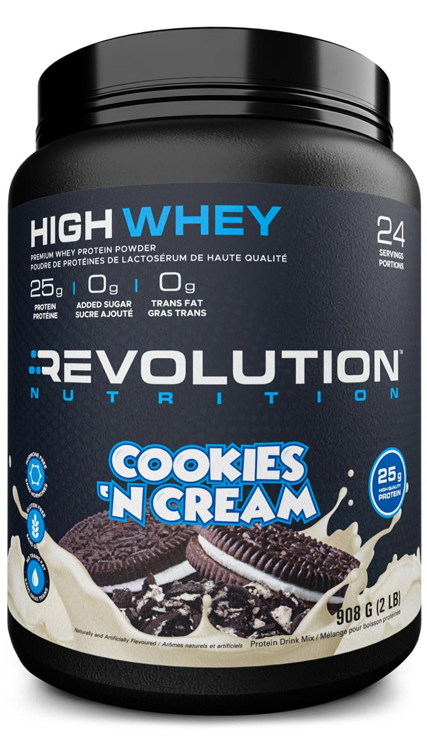 Revolution Nutrition Revolution Nutrition, High Whey, Protein Powder 2LB, Whey Isolate, 25g of Protein Per Scoop, 908 g, 24 Servings, Gluten Free, Lean Muscle Mass For Men & Women, Cookies & Cream (2 Pounds) supplement bottle