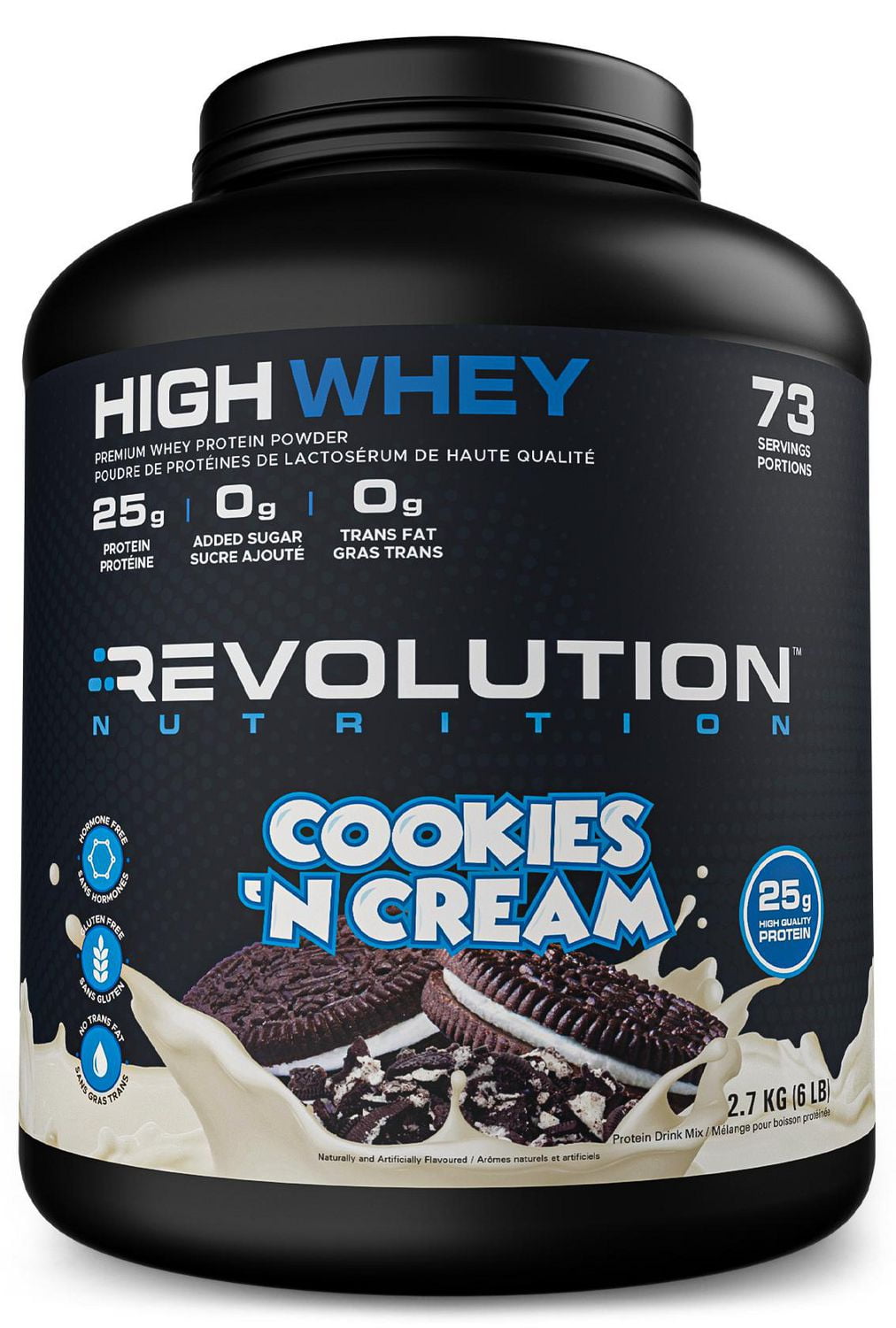 Revolution Nutrition Revolution Nutrition, High Whey, Protein Powder 6LB, Whey Isolate, 25g of Protein Per Scoop, 2700 g, 73 Servings, Gluten Free, Lean Muscle Mass For Men & Women, Cookies & Cream (6 Pounds)