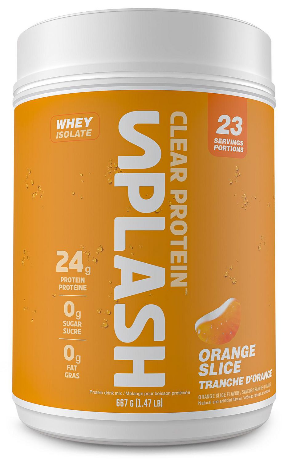 Revolution Nutrition, Splash Clear Isolate Protein, 100% Clear Whey Isolate Powder, 24g of Protein Per Scoop, Zero Sugar, Zero Carb, Candy Flavour, Collagen, 667g, Orange Slice (23 Servings)