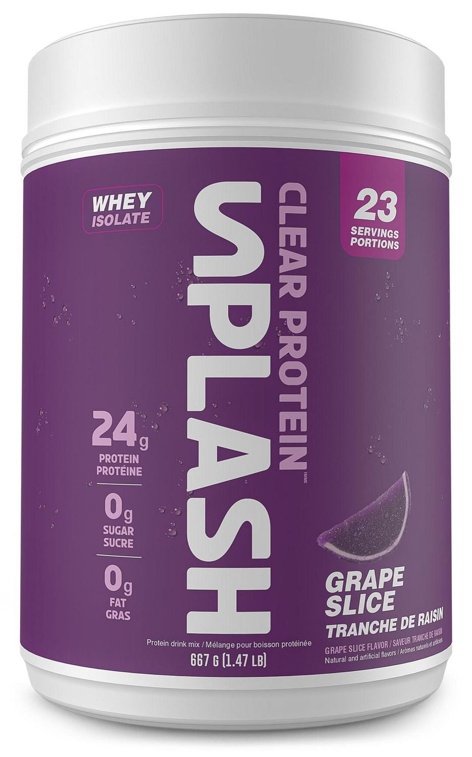 Revolution Nutrition Revolution Nutrition, Splash Clear Isolate Protein, 100% Clear Whey Isolate Powder, 24g of Protein Per Scoop, Zero Sugar, Zero Carb, Candy Flavour, Collagen, 667g, Grape Slice (23 Servings)