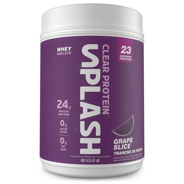 Revolution Nutrition, Splash Clear Isolate Protein, 100% Clear Whey Isolate Powder, 24g of Protein Per Scoop, Zero Sugar, Zero Carb, Candy Flavour, Collagen, 667g, Grape Slice (23 Servings)