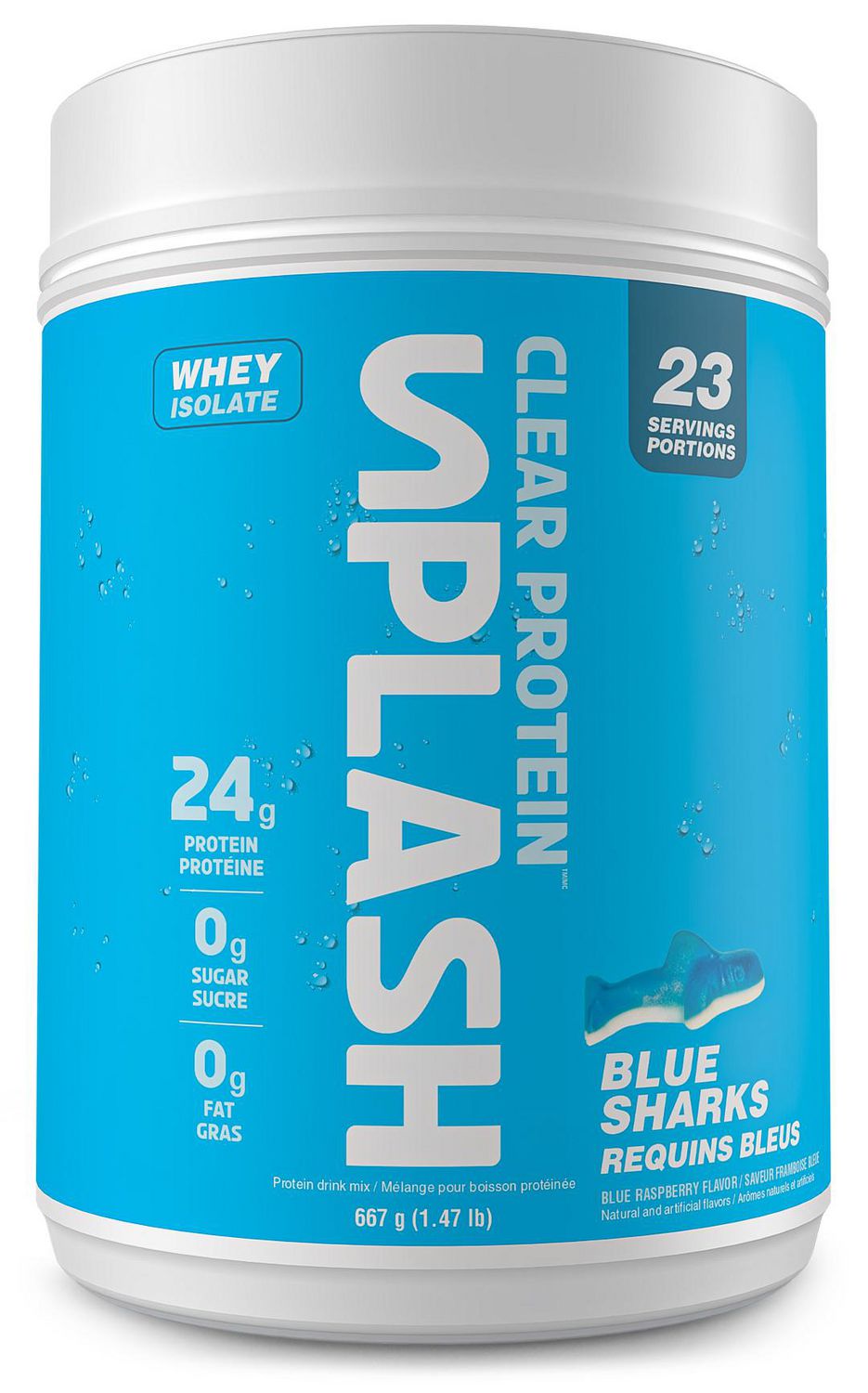 Revolution Nutrition, Splash Clear Isolate Protein, 100% Clear Whey Isolate Powder, 24g of Protein Per Scoop, Zero Sugar, Zero Carb, Candy Flavour, Collagen, 667g, Blue Sharks (23 Servings)