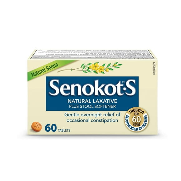 Senokot•S Natural Senna Laxative plus Stool Softener 60 Tablets, Natural Laxative