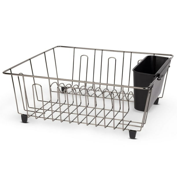 Mainstays Small Dish Drainer Rack Chrome/Black, Small Dish Drainer