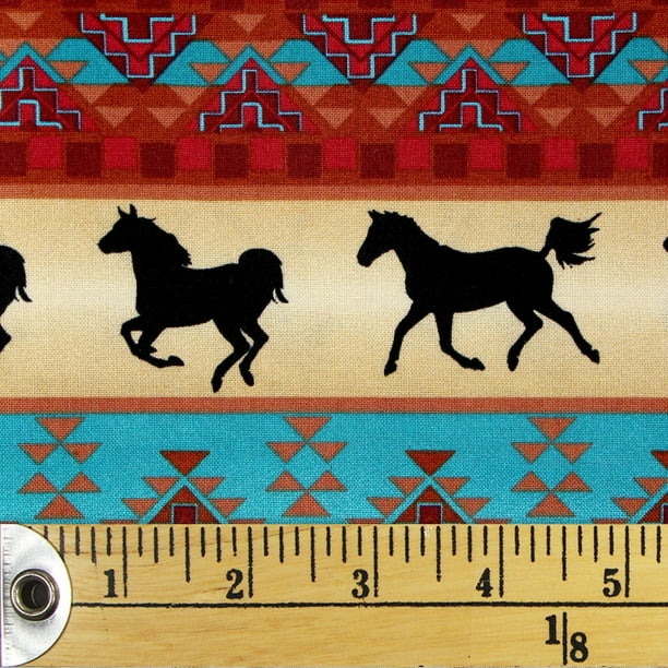 Tissu au mètre en coton Fabric Creations à motif de esprit du sud-ouest en gris et turquoise