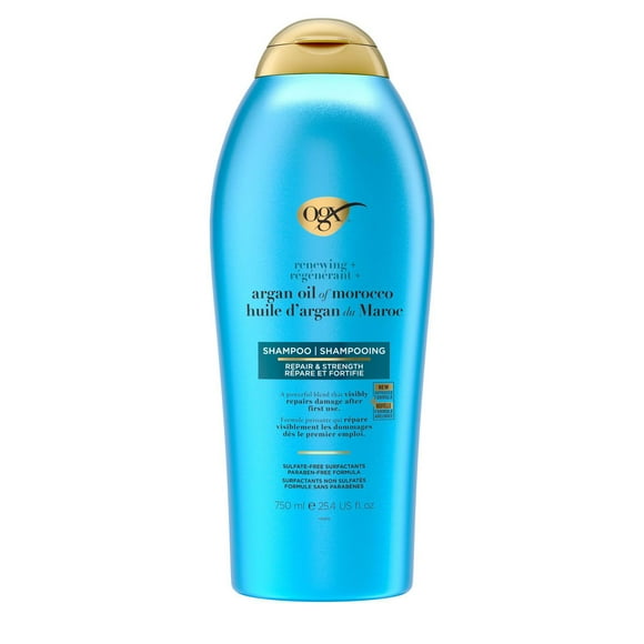 OGX Renewing + Argan Oil of Morocco Shampoo, Damage Repair Shampoo & Argan Oil to Help Strengthen & Repair Dry, Damaged Hair, Paraben-Free, Sulfate-Free Surfactants, 750 mL