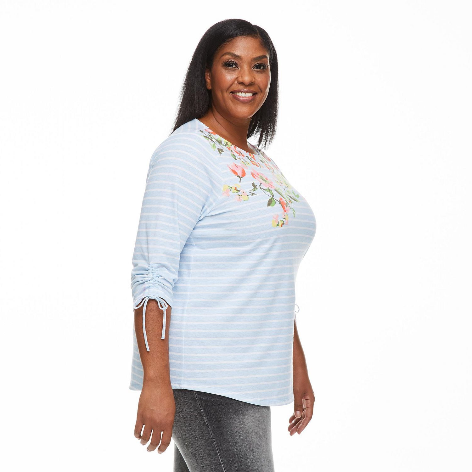 Penmans Plus Women's Printed Ruched Sleeve Tee