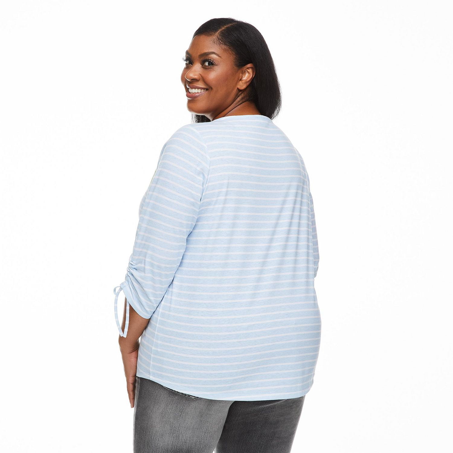 Penmans Plus Women's Printed Ruched Sleeve Tee