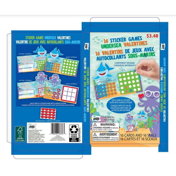 Way to Celebrate 16 CT Sticker Games Undersea Valentines Kiddie Cards ...