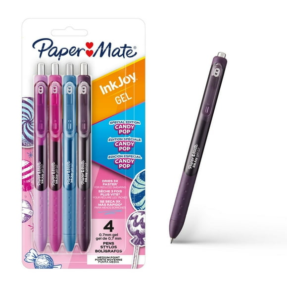 Stylos gel Paper Mate InkJoy, couleurs Candy Pop, pointe moyenne (0,7 mm), rétractables, 4 unités InkJoy