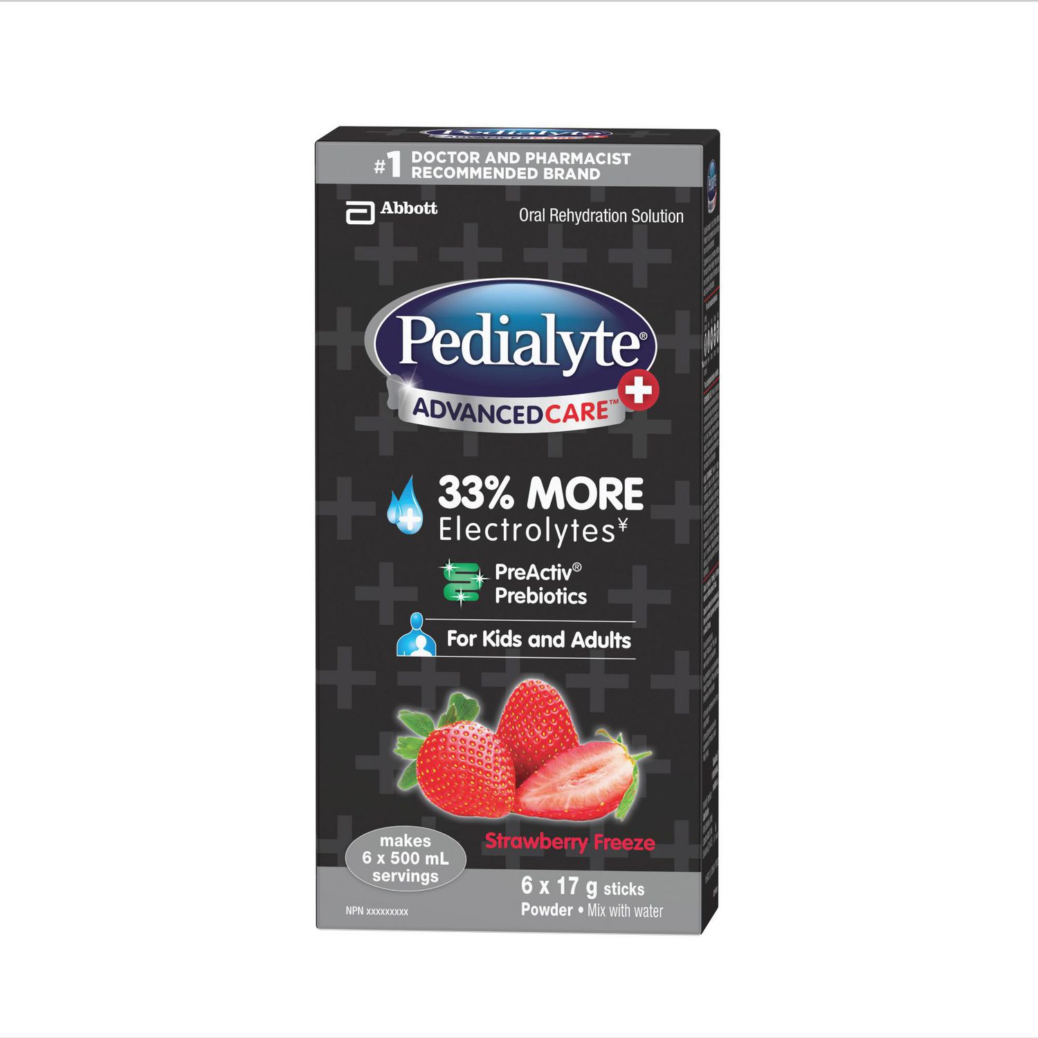 Pedialyte® AdvancedCare® Plus Electrolyte Powder Sticks, Electrolytes For Dehydration, Electrolyte Powder Packets, Strawberry Freeze, 6x17g
